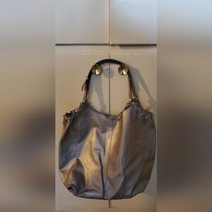 Silver, leather tote purse